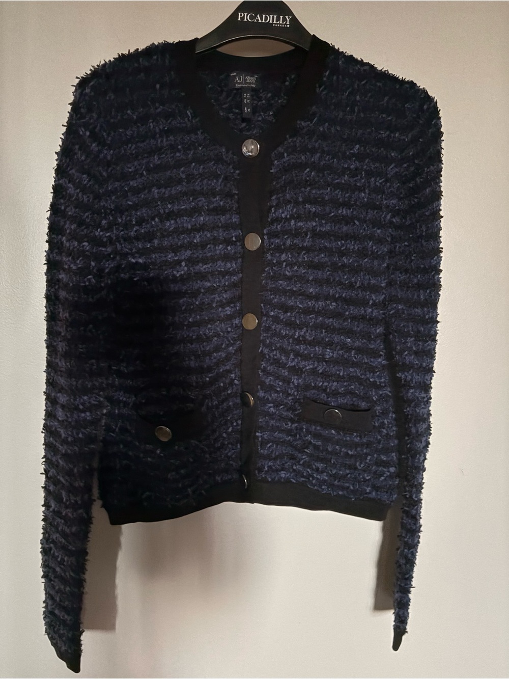 Armani Jeans Blue and Black Bouclé Knit Sweater